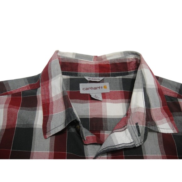 Carhartt Short Sleeve Flannel Collar Shirt Men Sz Large Tall Relaxed Fit Red - Picture 5 of 10